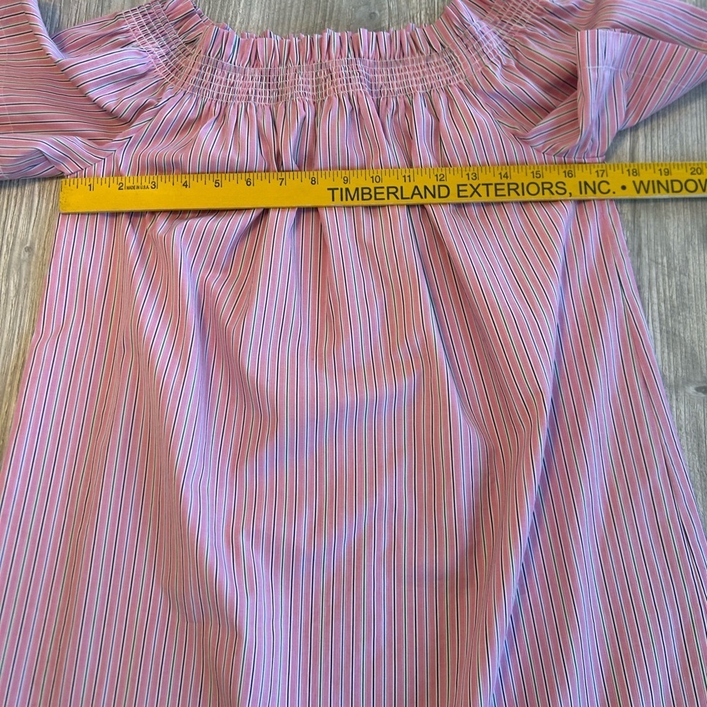 Vineyard Vines Striped Off the Shoulder Dress Medium Pink Shirred Coastal Resort - Picture 9 of 11